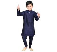 Desi Sarees Boys Raw Silk Kurta Matching Straight Pyjama Pant Salwar Kameez 983 (UK, Age, 9 Years, Regular, Navy Blue)