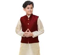Desi Sarees Boy's Self Print Waistcoat Sleeveless Jacket Wasket Koti Only 042 (UK, Age, 11 Years, Red)