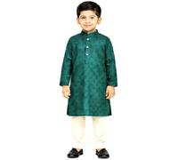 Desi Sarees Boys Self Printed Cotton Jade Kurta With Contrast Off White Festive Wear Trouser 1013 (UK, Age, 8 Years, Regular, Dark Jade)
