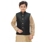 Desi Sarees Boy's Waistcoat Jacket Printed Wasket Vest Kurta Not Included 053 (UK, Age, 6 Years, Black)