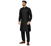 Desi Sarees Men's Egyptian Cotton Pathani Punjabi Kurta Shalwar Kameez Thread Work With Cuff 1938 (UK, Numeric, 46, Regular, Regular, Black)