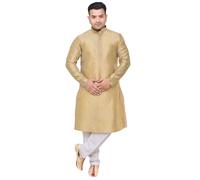 Desi Sarees Men's Jacquard Gold Self Print Kurta Contrast Trouser Jago Bollywood Party 1933 (UK, Numeric, 38, Regular, Regular, Gold)