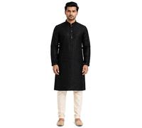 Desi Sarees Men's Jacquard Kurta Trouser Suit All Season indian Outfit 1942 (UK, Numeric, 46, Regular, Regular, Black)