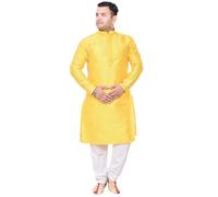 Desi Sarees Men's Jacquard Kurta With Straight Trouser Haldi Maiyan Outfit 1930 (UK, Numeric, 40, Regular, Regular, Yellow)