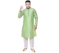 Desi Sarees Men's Jacquard Self Print Kurta Contrast Trouser Mehandi Wedding 1932 (UK, Numeric, 40, Regular, Regular, Green)