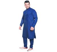Desi Sarees Men's Plain Soft Cotton Gold Button Kurta Trouser Pajama 1925 (UK, Numeric, 38, Regular, Regular, Ink Blue)