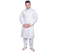 Desi Sarees Men's Plain Soft Silky Cotton Kurta Trouser Style Pajama 1927 (UK, Numeric, 44, Regular, Regular, White)