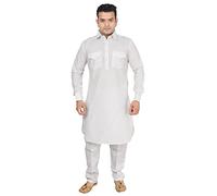 Desi Sarees Men's Punjabi Style Shirt Collar Soft Cotton Kurta Straight Pajama Costume 1901 (38, White)