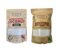 Desiccated Coconut Fine Grade 1kg and Desiccated Coconut Medium 1kg Combo Pack by Bakers Street - Finely Grated, Dried Coconut for Baking, Cooking, and Toppings, Ideal for Dessert