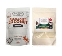 Desiccated Coconut Fine Grade 500g and Desiccated Coconut Medium 500g Combo Pack by Bakers Street - Finely Grated, Dried Coconut for Baking, Cooking, and Toppings, Ideal for Dessert
