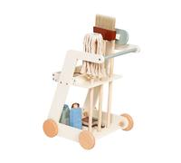 (Design 2) Kids Wooden Cleaning Set Cart Toy Pretend Play Janitor Clean up Toy