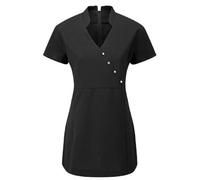 Design 24 Seven Women's Spa Salon Tunic Uniform Hair Dresser Nail Therapist Beauty Industry Workwear Short Sleeve V Neck V4B Black