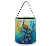 Design-3 Peacock Feather Candy Bucket Tote Bag Multipurpose Portable Collapsible Reusable Goody Bucket with Handle for Birthday Or Holiday Party Favor