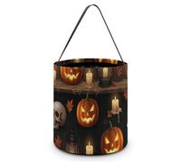 Design (95) Halloween Candy Basket for Men Women Fall Maple Leaf Halloween Pumpkins Skull, Lightweight Trick Or Treat Bucket for Party Favor