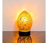 Design By Pepper Glass Crackle Table Light Mosaic Mini Egg Lamp with Black Base for Bedroom Kitchen and Lounge (Bronze Flower)