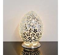 Design By Pepper Mosaic Glass Egg Table Lamp - 30cm Decorative Ambient Light with Chrome Base (Mirrored Flower)