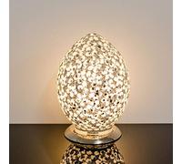 Design By Pepper Tile Glass Crackle Table Light Mosaic Egg Lamp with Chrome Base for Bedroom Kitchen and Lounge (White Flower)