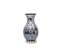 Design By Pepper Tile Mirror Glass Crackle Table Light Mosaic Vase Lamp with Chrome Base for Bedroom Kitchen and Lounge (Black)