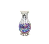 Design By Pepper Tile Mirror Glass Crackle Table Light Mosaic Vase Lamp with Chrome Base for Bedroom Kitchen and Lounge (Purple)