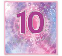 Design By Violet 10 Years Birthday Greeting Card Age 10 Happy Birthday Card For Boy Girl Thoughtful Present Blank Inside With Stylish Space Design 15cm x 15cm