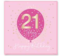 Design By Violet 21 Years Birthday Greeting Card Age 21 Happy Birthday Card For Man Woman Thoughtful Present Blank Inside With Stylish Pink Balloon Design 15cm x 15cm