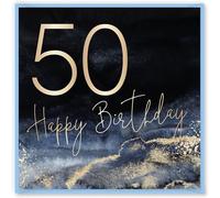 Design By Violet 50 Years Birthday Greeting Card Age 50 Happy Birthday Card For Him Man Thoughtful Present Blank Inside With Stylish Blue Design 15cm x 15cm