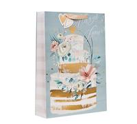 Design By Violet Always & Forever Large Gift Bag - Elegant Anniversary or Wedding Gift Bag with Floral Cake Design, Foil Finish & Gift Tag - Perfect for Weddings & Anniversaries