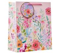 Design By Violet Aurora Medium Gift Bag - Elegant Floral Paper Bag with Pink Rope Handles - Luxury Peach Gift Wrap for Birthdays, Weddings & Special Occasions