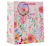 Design By Violet Aurora Small Gift Bag - Luxury Peach Floral Paper Bag with Soft Pink Handles - Elegant Gift Wrapping for Birthdays, Weddings & Special Occasions