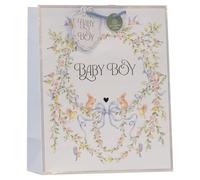 Design By Violet Baby Boy Large Gift Bag - Decorative Paper Gift Bag with Ribbon Handles for Baby Shower, New Baby and Christening Gifts, Eco Friendly and 100% Recyclable