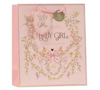 Design By Violet Baby Girl Medium Gift Bag - Decorative Paper Gift Bag with Ribbon Handles for Baby Shower, New Baby and Christening Gifts, Eco Friendly and 100% Recyclable