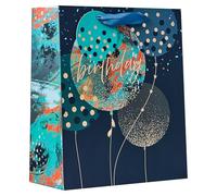 Design By Violet Birthday Balloons Medium Gift Bag - Blue and Gold Paper Gift Bag with Colourful Balloon Design and Ribbon Handles - Party Wrapping for Birthdays, Celebrations & Special Occasions