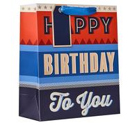 Design By Violet Birthday Text Medium Gift Bag - "Happy Birthday To You" Message - Bold Red, Blue & Navy with Retro Typography - Luxury Paper Bag for Birthdays