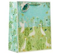 Design By Violet Blue & Green Goose Print Large Gift Bag with Butterfly Tag - Reusable Goose Gifts Paper Bag for Birthdays & Special Occasions