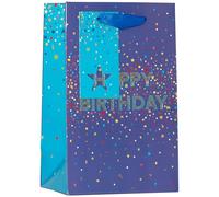 Design By Violet Blue Happy Birthday Confetti Small Gift Bag - Decorative Paper Birthday Gift Bag with Ribbon Handles for Men’s Birthday, Boys Birthday and Male Birthday Celebrations