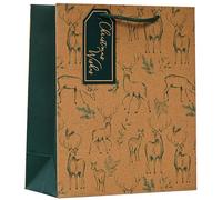 Design By Violet Brown Kraft Paper Christmas Wishes Forest Reindeer and Stag Gift Bag - Medium - Eco Friendly for Christmas, Xmas, Festive Wrap With Gift Tag
