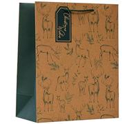 Design By Violet Brown Kraft Paper Christmas Wishes Forest Reindeer and Stag Gift Bag with Tag - Large Eco Friendly Gift Wrap for Xmas