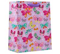 Design By Violet Butterfly Large Gift Bag - Colourful Butterfly Design with Purple Ribbon Handle - Birthday, Party or Celebration Present Bag
