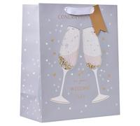 Design By Violet Champagne Confetti Large Gift Bag - Lilac Celebration Bag with Champagne Glasses, "Congratulations on Your Wedding Day" Message, Foil Finish & Ribbon Handles - Perfect for Weddings