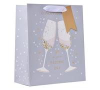 Design By Violet Champagne Confetti Medium Gift Bag - Lilac Celebration Bag with Champagne Glasses, "Congratulations on Your Wedding Day" Message, Foil Finish & Ribbon Handles - Perfect for Weddings