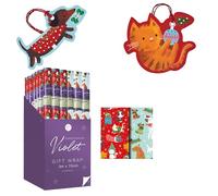 Design By Violet Christmas Cats & Dogs Gift Wrap Set - 2 x 3m Wrapping Paper Rolls with 16 Matching Gift Tags - Luxury Recyclable Xmas Present Wrap