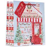Design By Violet Christmas Gingerbread Bakery Medium Gift Bag - Charming Festive Bakery Scene with Red Rope Handle - Great for Books, Toys & Small Gifts