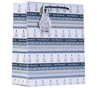 Design By Violet Christmas Penguin Fairisle Medium Gift Bag - Stylish Silver Holo Foil Finish with Winter Wonderland Design and Rope Handle - Great for Books, Toys & Small Gifts