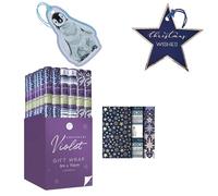 Design By Violet Christmas Penguin & Stars Gift Wrap & Tags Bundle - 3 x 3m Rolls & 16 Matching Tags - Foil Finish, Fully Recyclable Wrapping Paper Set