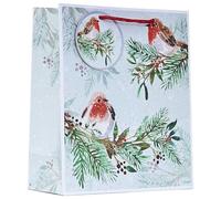 Design By Violet Christmas Robin Medium Gift Bag - Beautiful Winter Bird Design with Red Rope Handle - Great for Books, Toys & Small Gifts