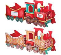 Design By Violet Christmas Train Gift Holder Set - Santa Express & Gingerbread Festive Cardboard Trains for Presents & Treats - Strong 1200GSM Build with 83 Alphabet Stickers for Personalised Displays