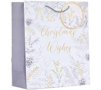 Design By Violet Christmas Wishes Winter Folliage Design Gift Bag with Gift Tag - Medium - Gift Bag for Christmas, Gift Wrap, Christmas Wrapping Paper, Xmas, Festive Gift Bag