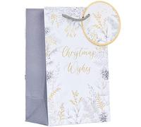 Design By Violet Christmas Wishes Winter Folliage Design Gift Bag with Gift Tag - Small - Gift Bag for Christmas, Gift Wrap, Christmas Wrapping Paper, Xmas, Festive Gift Bag