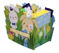 Design By Violet Easter Bunny Large Gift Box for Easter Eggs with 83 Alphabet Stickers to Personalise - Cardboard Treat Box Basket for Chocolate Gifts, Egg Hunt Presents, Hamper Display