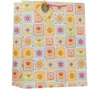 Design By Violet Floral Patchwork Large Gift Bag - Decorative Paper Birthday Gift Bag with Ribbon Handles for Wedding, Anniversary, Mother’s Day, Christening and Birthday Gifts for Her